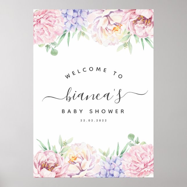 Soft Pastel Floral Baby Shower Welcome Sign  (Front)