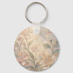 Soft Pastel Floral Bloom Painting Key Ring