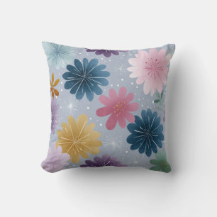Soft Pastel Floral Burst Throw Pillow