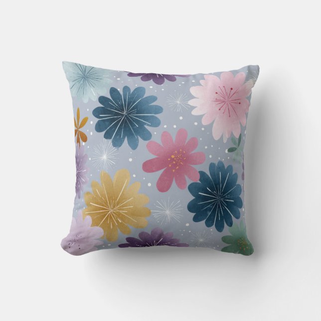 Soft Pastel Floral Burst Throw Pillow (Front)
