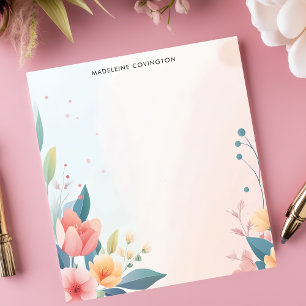 Soft Pastel Floral Corner Border Personalised Name Notepad