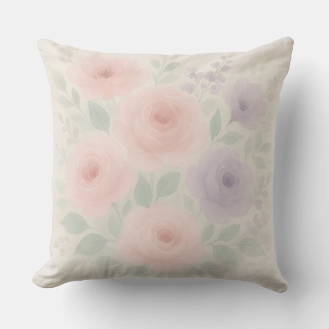 Soft Pastel Floral Decorative Throw Pillow (Front)
