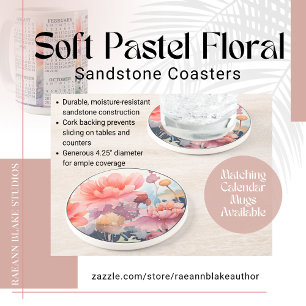 Soft Pastel Floral Design Round Sandstone Coaster