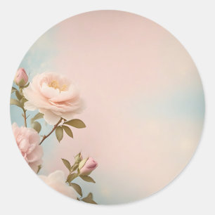 Soft Pastel Floral Motif on Pink Background Classic Round Sticker