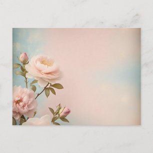 Soft Pastel Floral Motif on Pink Background Postcard