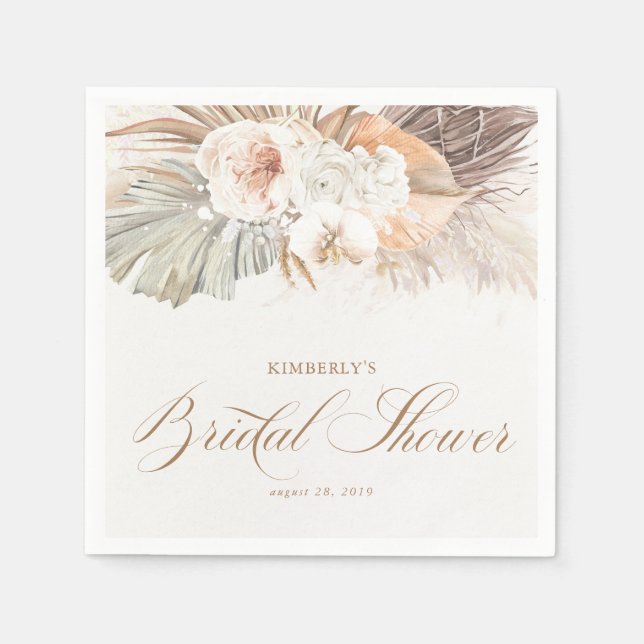 Soft Pastel Floral Pampas Grass Bridal Shower Napkin (Front)