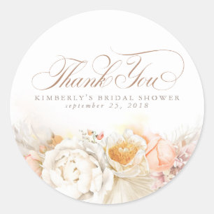 Soft Pastel Floral Pampas Grass Thank You Classic Round Sticker