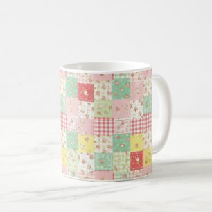 Soft Pastel Floral Patchwork Gingham Check Coffee Mug