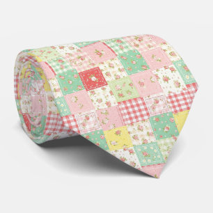 Soft Pastel Floral Patchwork Gingham Check Tie