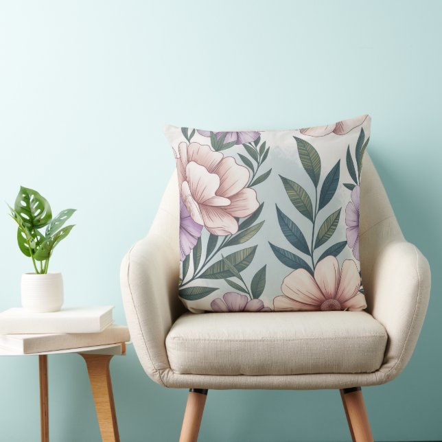 Soft Pastel Floral Pattern Cushion (Chair)