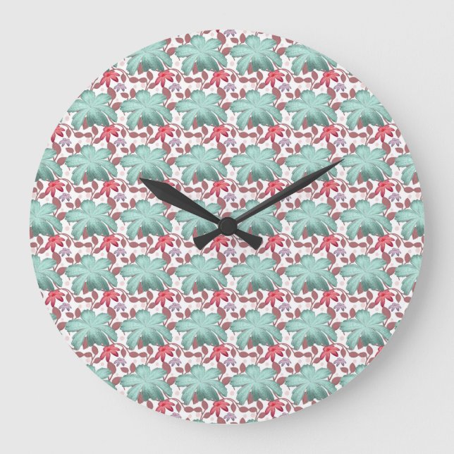 Soft Pastel Floral Pattern | Elegant floral  Large Clock (Front)