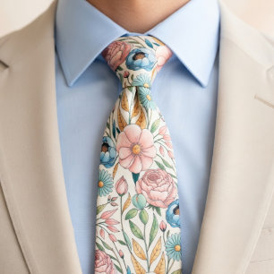 Soft pastel floral pattern tie
