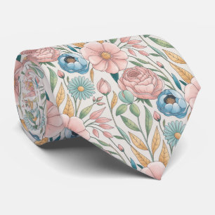 Soft pastel floral pattern tie