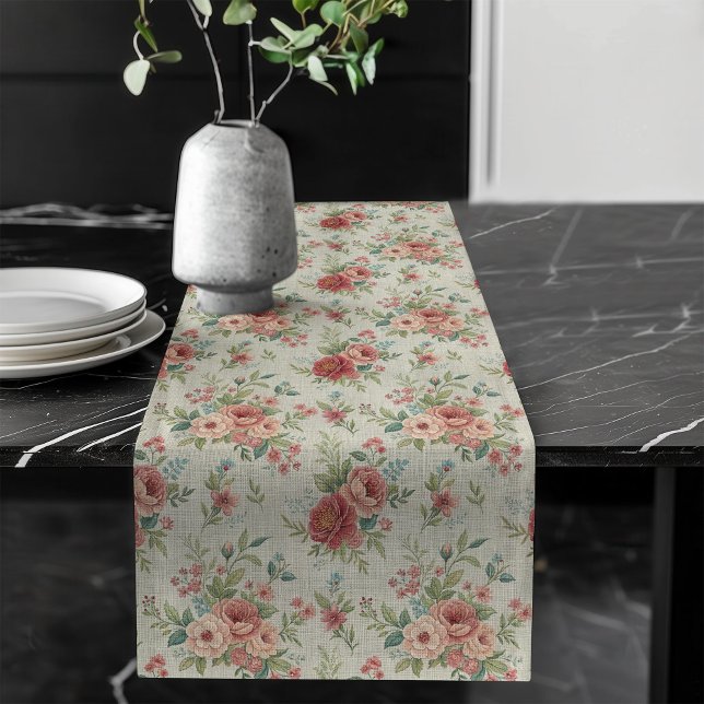 Soft Pastel Floral Table Runner – Shabby Chic Char (Soft Pastel Floral Table Runner – Shabby Chic Char)