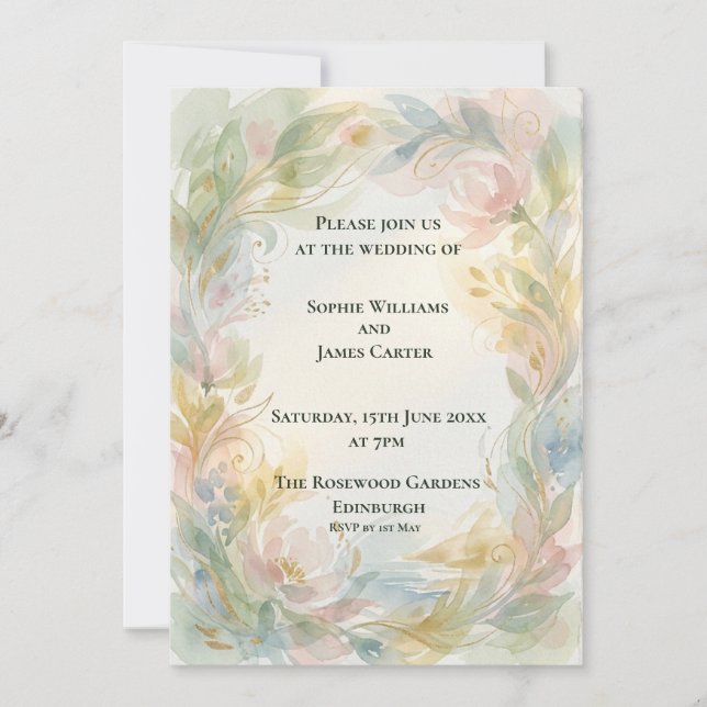 Soft Pastel Floral Wedding Invitation (Front)