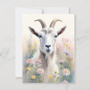 Soft Pastel Flower Field Goat Portrait Postcard