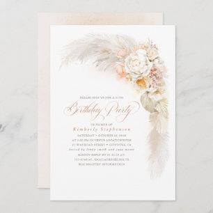 Soft Pastel Flowers and Pampas Grass Boho Birthday Invitation
