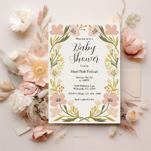 Soft Pastel Flowers Baby Shower Invitation