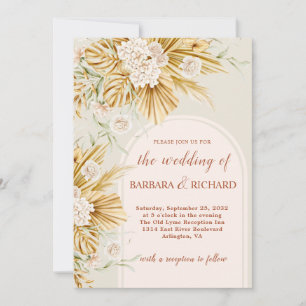 Soft Pastel Flowers Pampas Grass Boho Wedding  Invitation