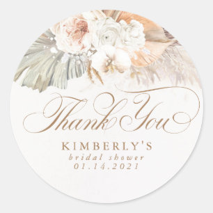 Soft Pastel Flowers Pampas Grass Thank You Classic Round Sticker