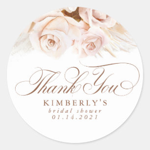 Soft Pastel Flowers Pampas Grass Thank You Classic Round Sticker