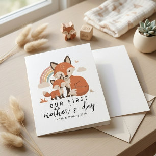 Soft Pastel Fox Mom Baby First Mother’s Day  Card