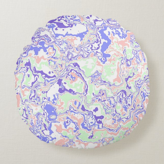 Soft Pastel Funky Boho Retro Abstract Marble Round Cushion (Front)