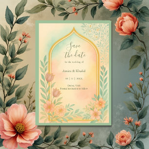 Soft Pastel Gold Floral Arch save the date Wedding Invitation