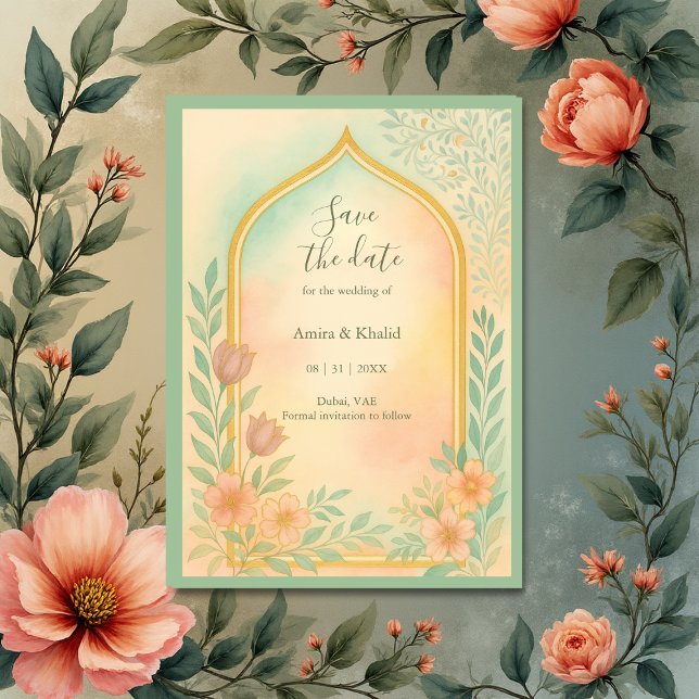Soft Pastel Gold Floral Arch save the date Wedding Invitation (Creator Uploaded)