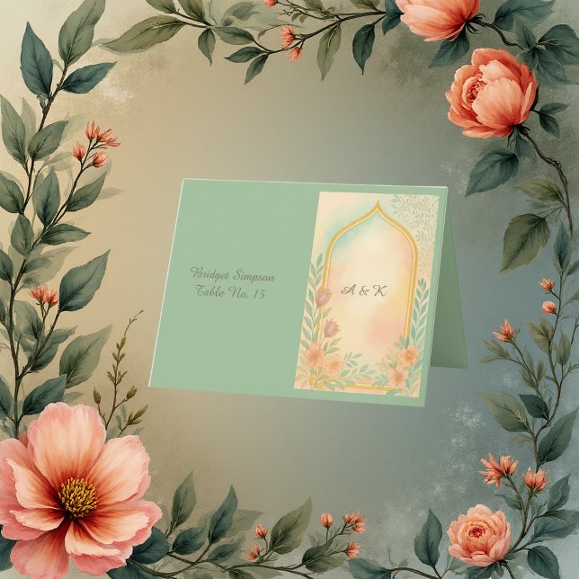 Soft Pastel Gold Floral Arch Wedding guest card (Creator Uploaded)