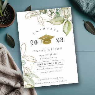 Soft Pastel Gold Green Foliage Graduation Party Invitation