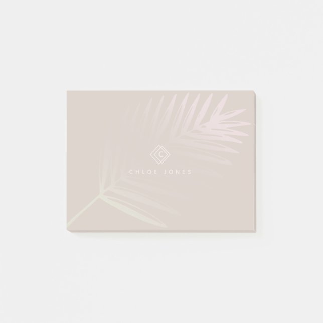 Soft Pastel Gradient Palm Branch Tropical Monogram Post-it Notes (Front)