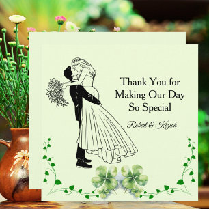 Soft Pastel Green Floral Engagement   Square Photo Thank You Card