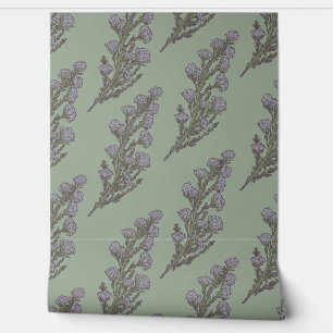 Soft Pastel Green & Lavender Botanical Floral Wallpaper