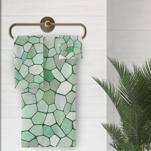 Soft Pastel Green Mosaic Bath Towel Set