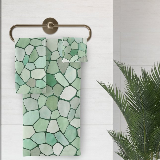 Soft Pastel Green Mosaic Bath Towel Set (Creator Uploaded)