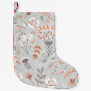 Soft Pastel Grey Orange Floral, Seamless Pattern, Small Christmas Stocking