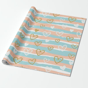 Soft Pastel Heart Stripe Gold Accent Baby Style Wrapping Paper