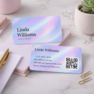 Soft Pastel Iridescent Serif Name Design QR Code Business Card