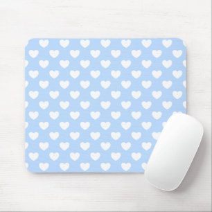 Soft Pastel Light Blue And White Hearts Mouse Pad