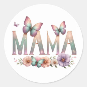 Soft Pastel MOM with Butterflies – Elegant Mother' Classic Round Sticker
