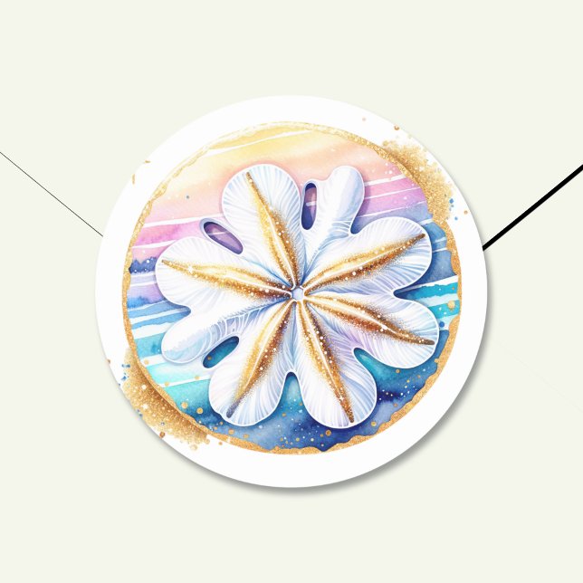 Soft Pastel Ocean Coastal Sand Dollar Wedding  Classic Round Sticker (Creator Uploaded)
