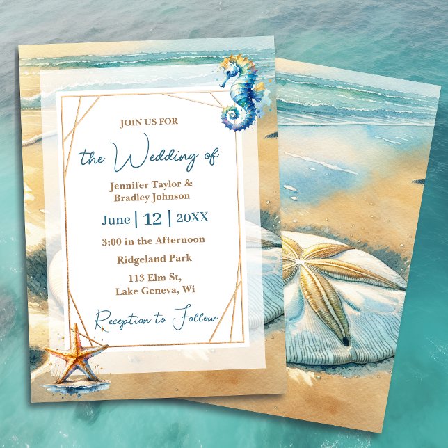 Soft Pastel Ocean Coastal Sand dollar Wedding  Invitation (Creator Uploaded)