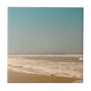 Soft Pastel Ocean Sandy Beach Sky Waves Ceramic Tile
