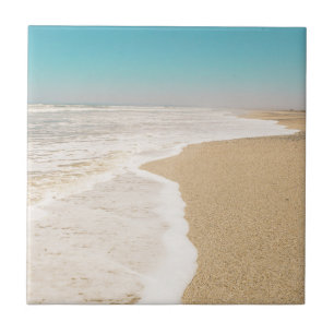 Soft Pastel Ocean Sandy Beach Sky Waves Foam Ceramic Tile