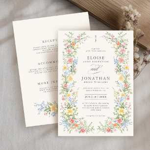 Soft Pastel Ornate Spring All in One Chic Wedding Invitation