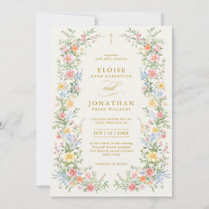 Soft Pastel Ornate Spring All in One Gold Wedding Invitation