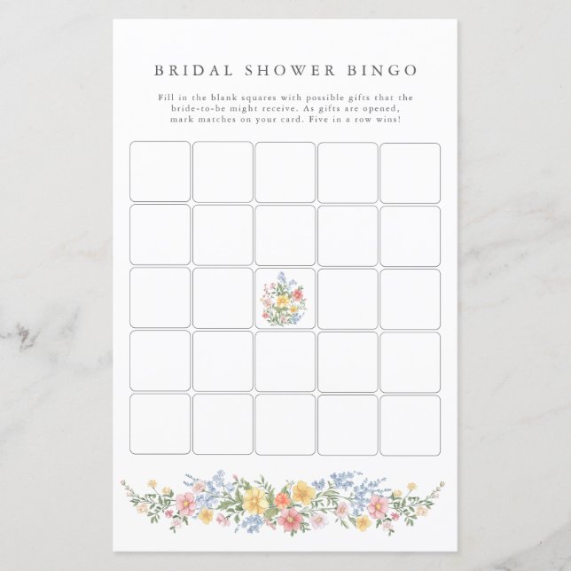 Soft Pastel Ornate Spring Bridal Shower Bingo Game (Front)