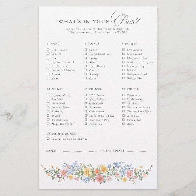 Soft Pastel Ornate Spring Chic Bridal Shower Game (Front)