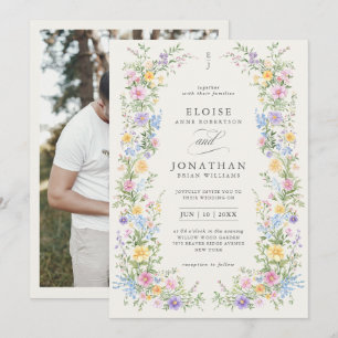 Soft Pastel Ornate Spring Floral Photo Wedding Invitation